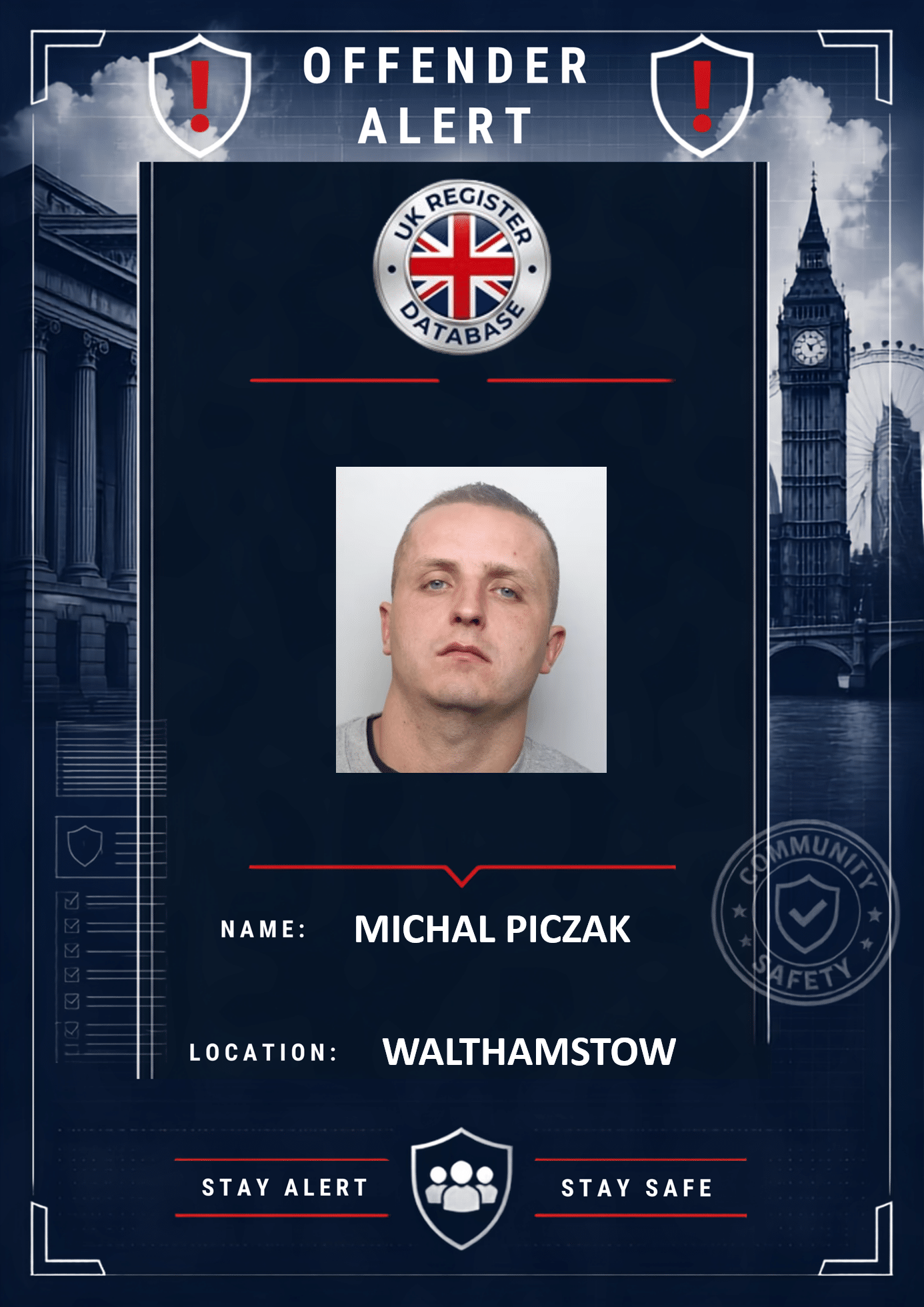 MICHAL PICZAK WALTHAMSTOW JAILED FOR ONE YEAR FOR NIGHT TUBE ASSAULT Michal Piczak Jailed for One Year for Night Tube Assault
