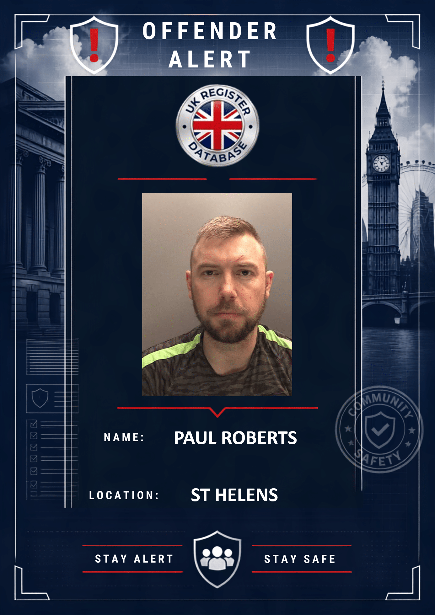 PAUL ROBERTS ST HELENS SENTENCED TO FURTHER PRISON TIME Paul Roberts Sentenced to Further Prison Time for Child Offences